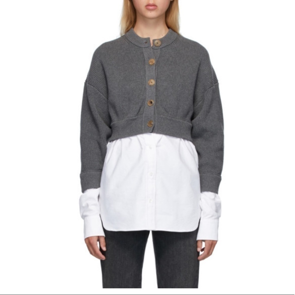 Alexander Wang Bilayer Crew Neck Oxford Cardian Sweater - Picture 4 of 11